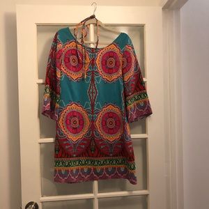 Bell sleeve shift dress with waist tie